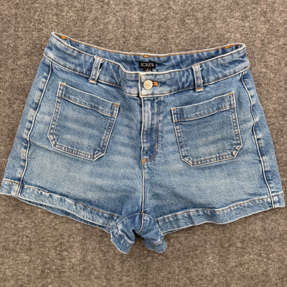 J.Crew Women Blue Denim High Rise Patch Pocket Utility Shorts Size 4 Boho Casual